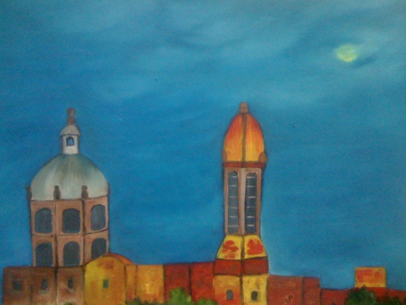 A painting of a church in Mexico